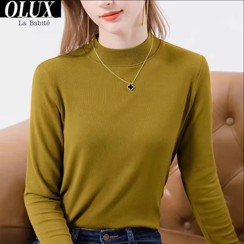 爆款加绒打底衫女秋冬季保暖上衣纯色内搭自发热小衫加厚秋衣长袖