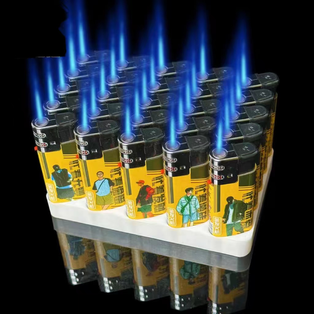 耐用加宽加厚防爆蓝焰直冲防风打火机家用可充气打火机厂家直销