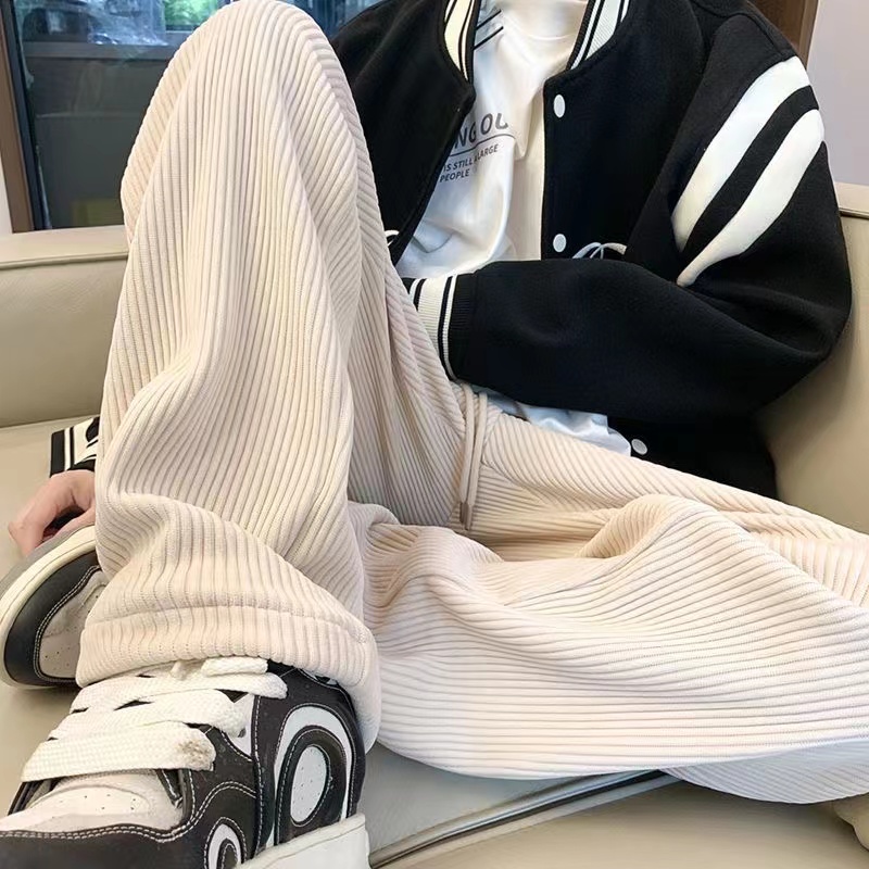 重磅阔腿裤男秋冬季美式宽松直筒长裤灯芯绒裤子垂感拖地休闲男裤