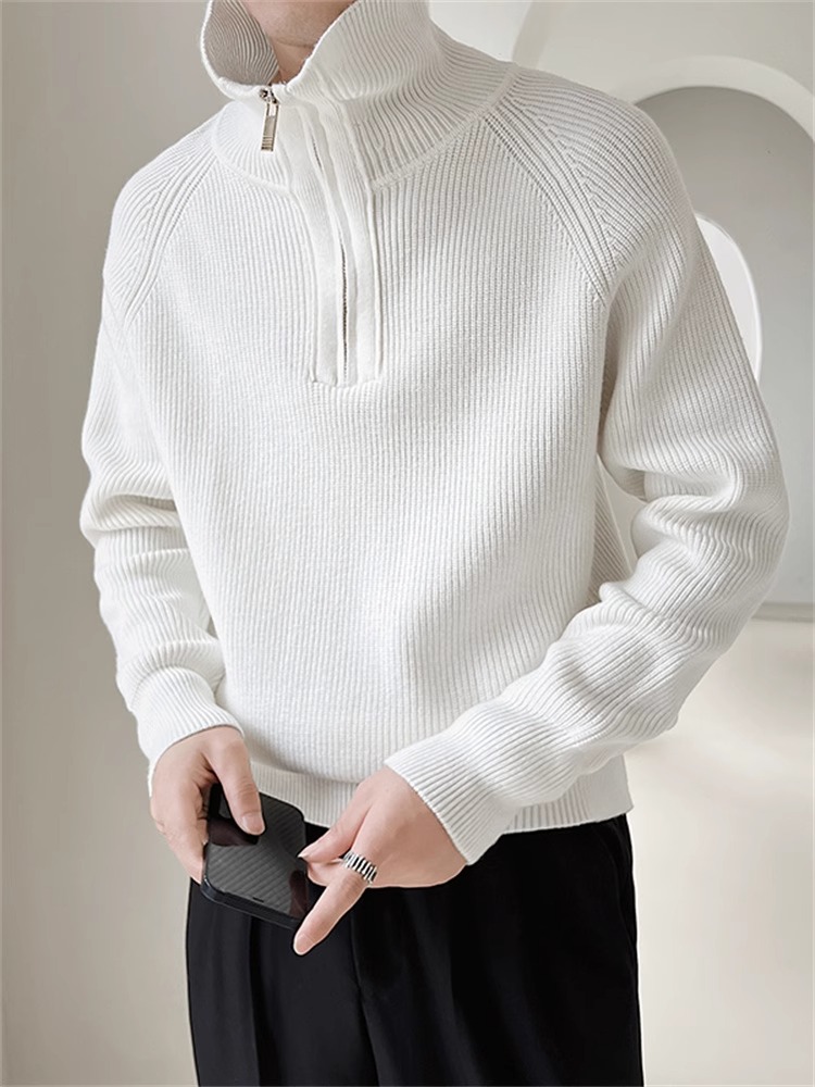 男士高端毛衣重磅秋冬季2023新款冬款半拉链打底衫内搭立领针织衫