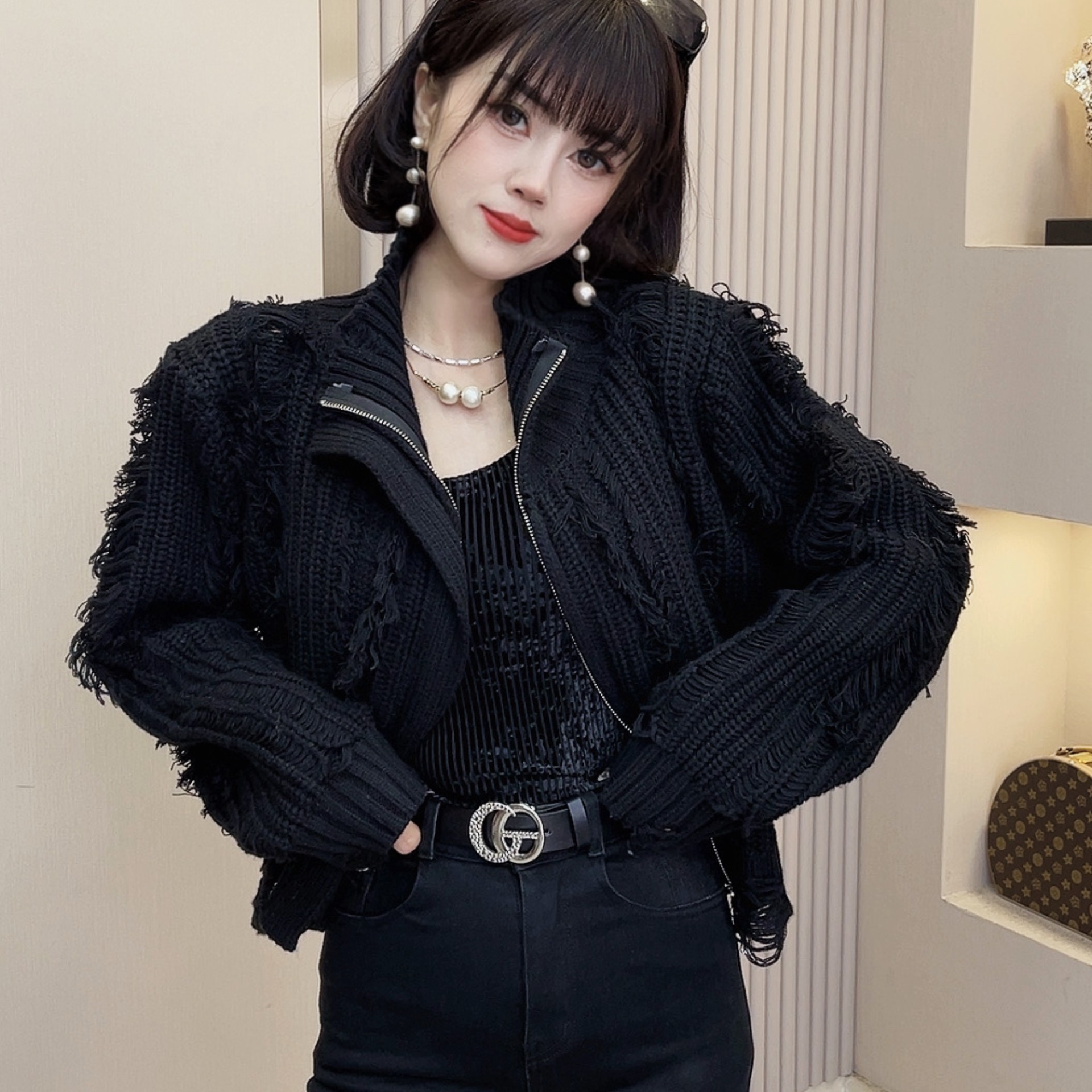 【迪否】2023秋冬复古流苏毛衣外套韩版宽松设计感针织开衫女1907