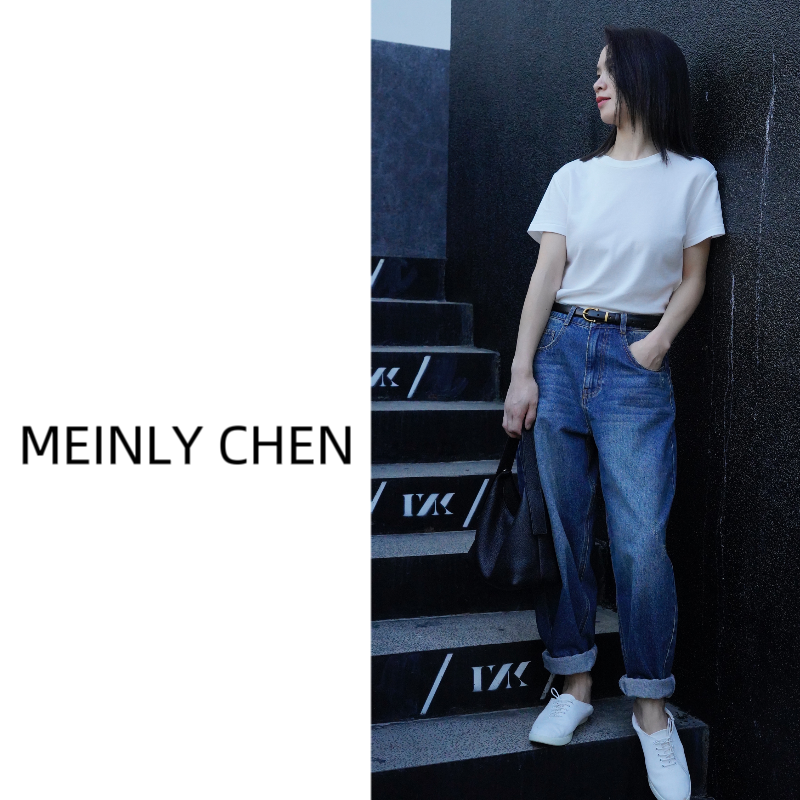【MEINLY  CHEN】高端设计师款显瘦百搭高腰时尚萝卜牛仔裤2315