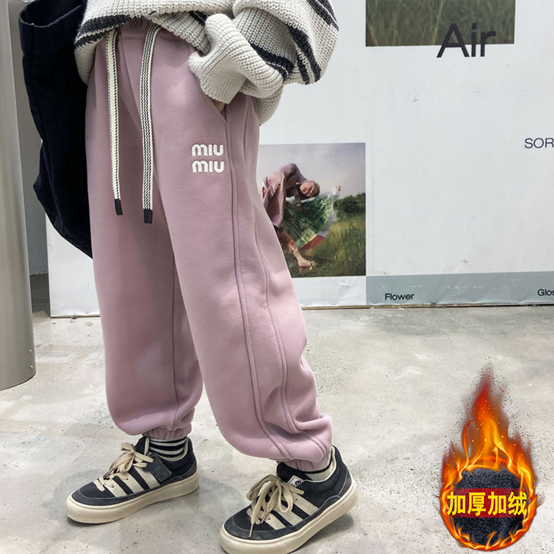 女童运动裤秋冬季2023新款卫裤儿童女孩大童加绒加厚长裤休闲裤子