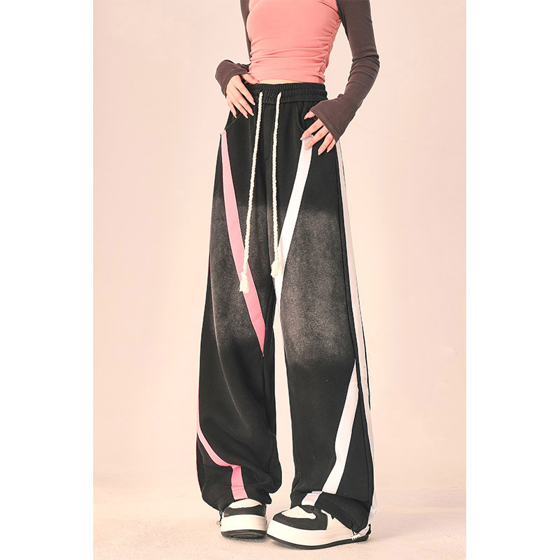 自然涩冬季运动卫裤女春秋2024新款黑色渐变休闲直筒垂感阔腿裤子
