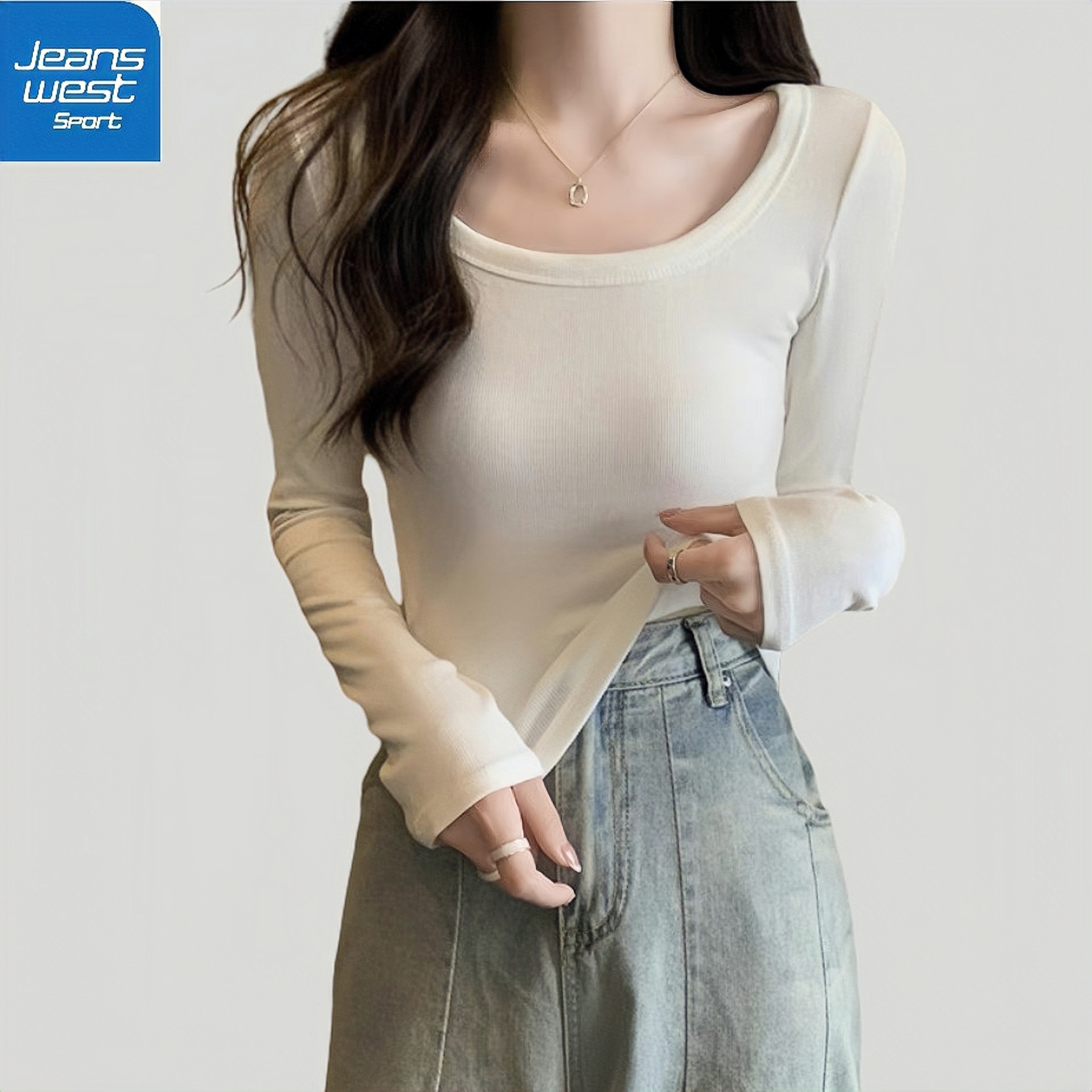 JEANSWEST SPORT/运动真维斯2023春秋纯色百搭长袖新款设计感女