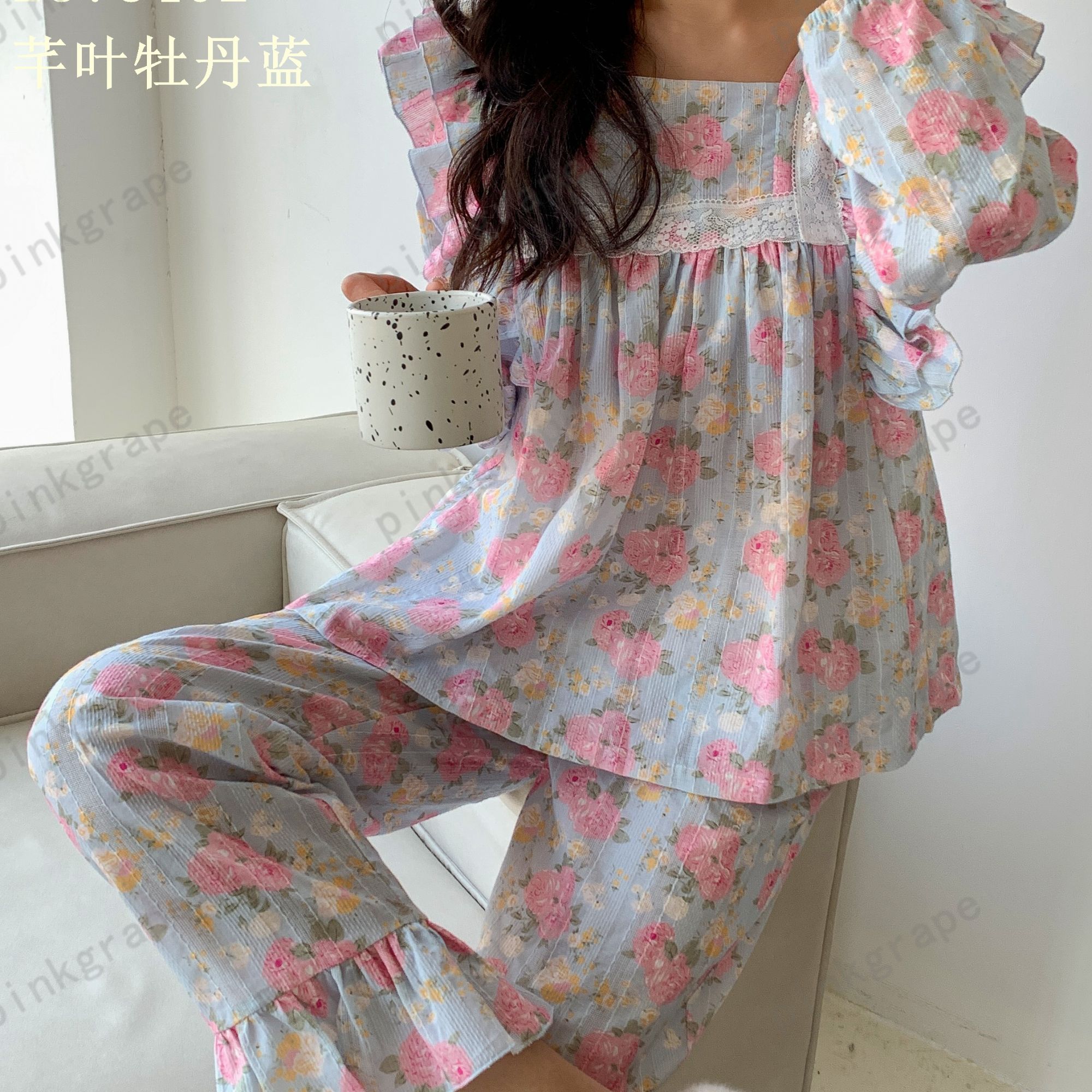 pinkgrape【芊叶牡丹】2023新款睡衣女春夏纯棉甜美家居服2378402