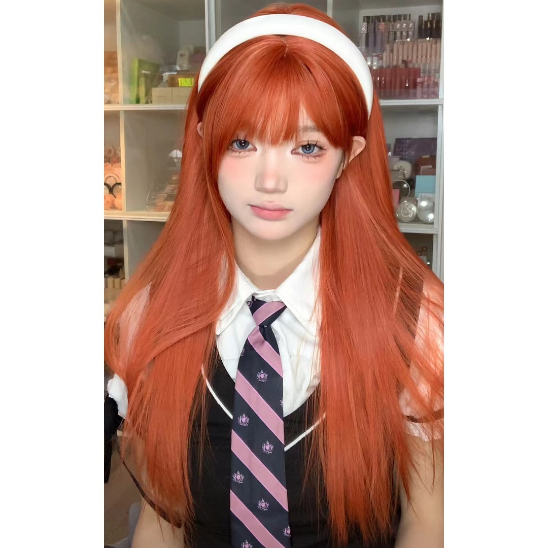 小亦专属 脏橘色小仙鱼假发女长发不规则发缝S型头皮长直发58cm