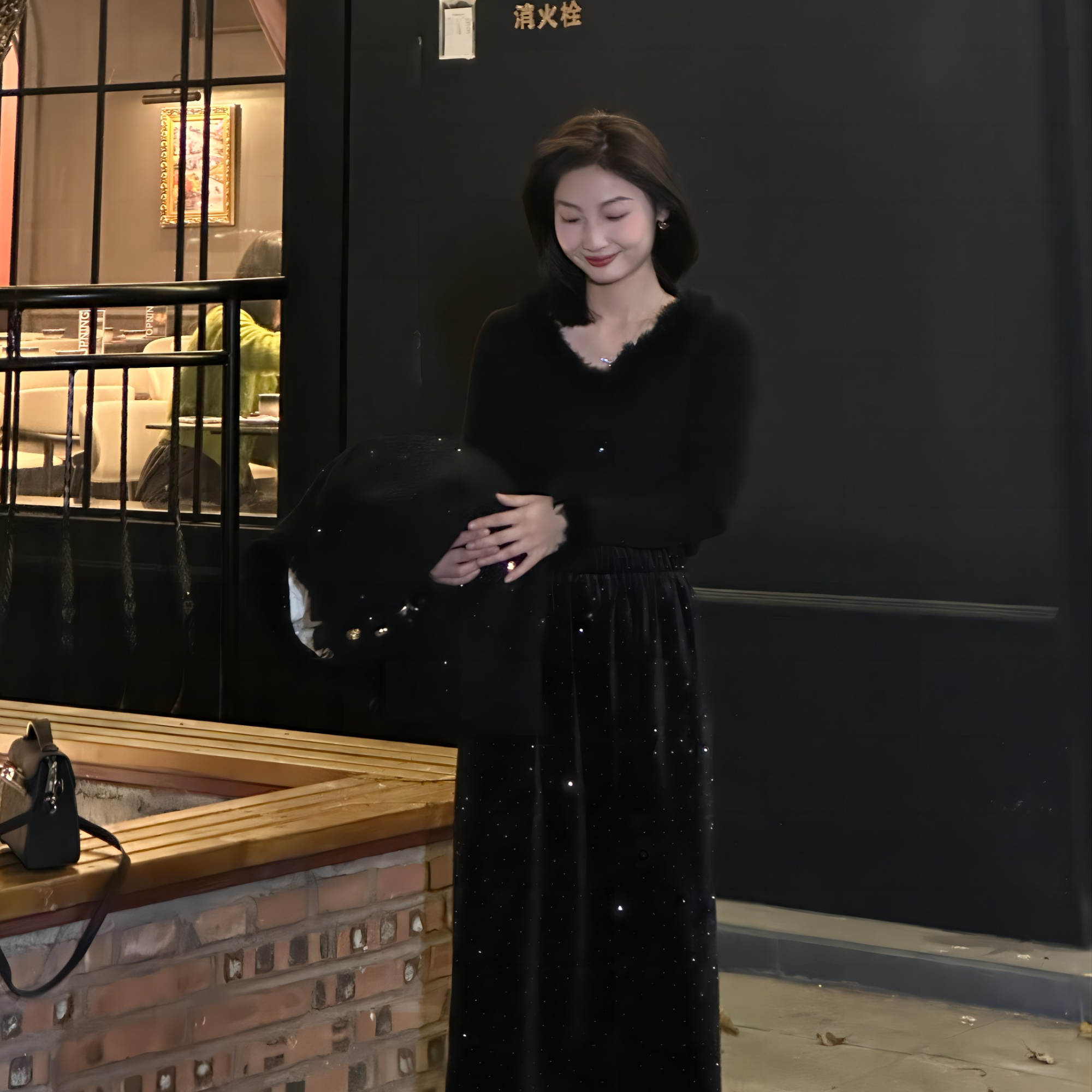 烫钻半身裙显高小香风气质法式针织开衫半身裙子女秋冬洋气时尚裙