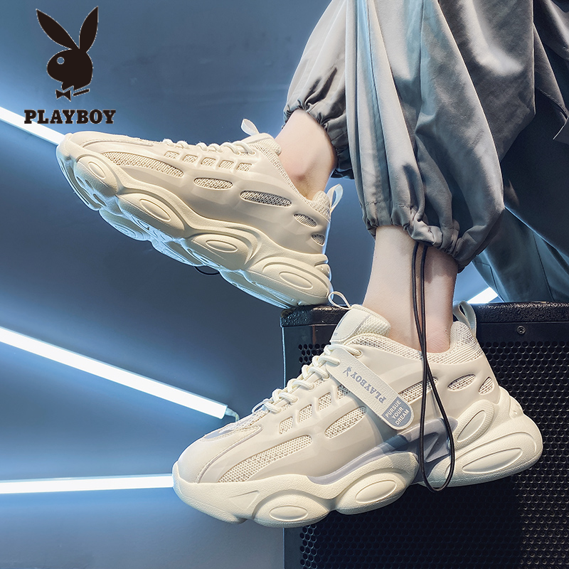 PLAYBOY男鞋春秋新款透气户外运动休闲鞋跑步增高软底老爹鞋潮鞋