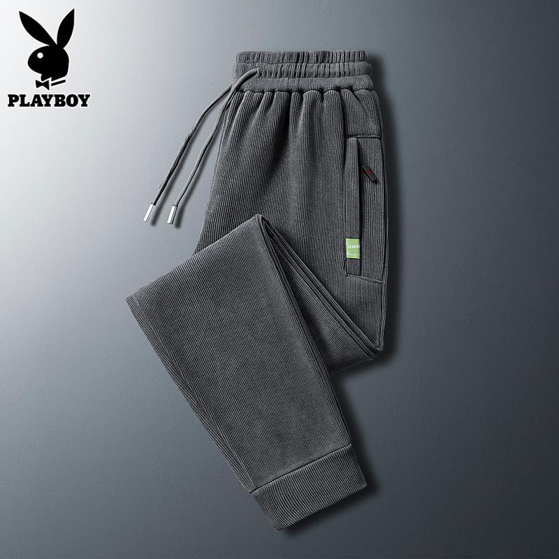 PLAYBOY灯芯绒休闲裤男士束脚卫裤秋冬季潮牌宽松大码运动长裤子