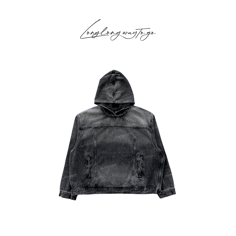 水洗牛仔连帽套头夹克外套（LLWTG001）