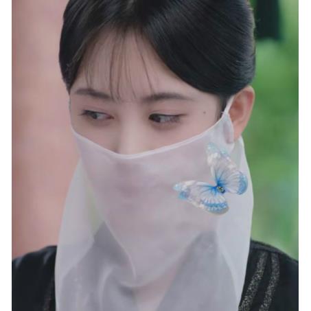 ·古风刺绣花面纱复古代汉服遮脸挂耳超仙古装汉服蒙面遮阳纱巾