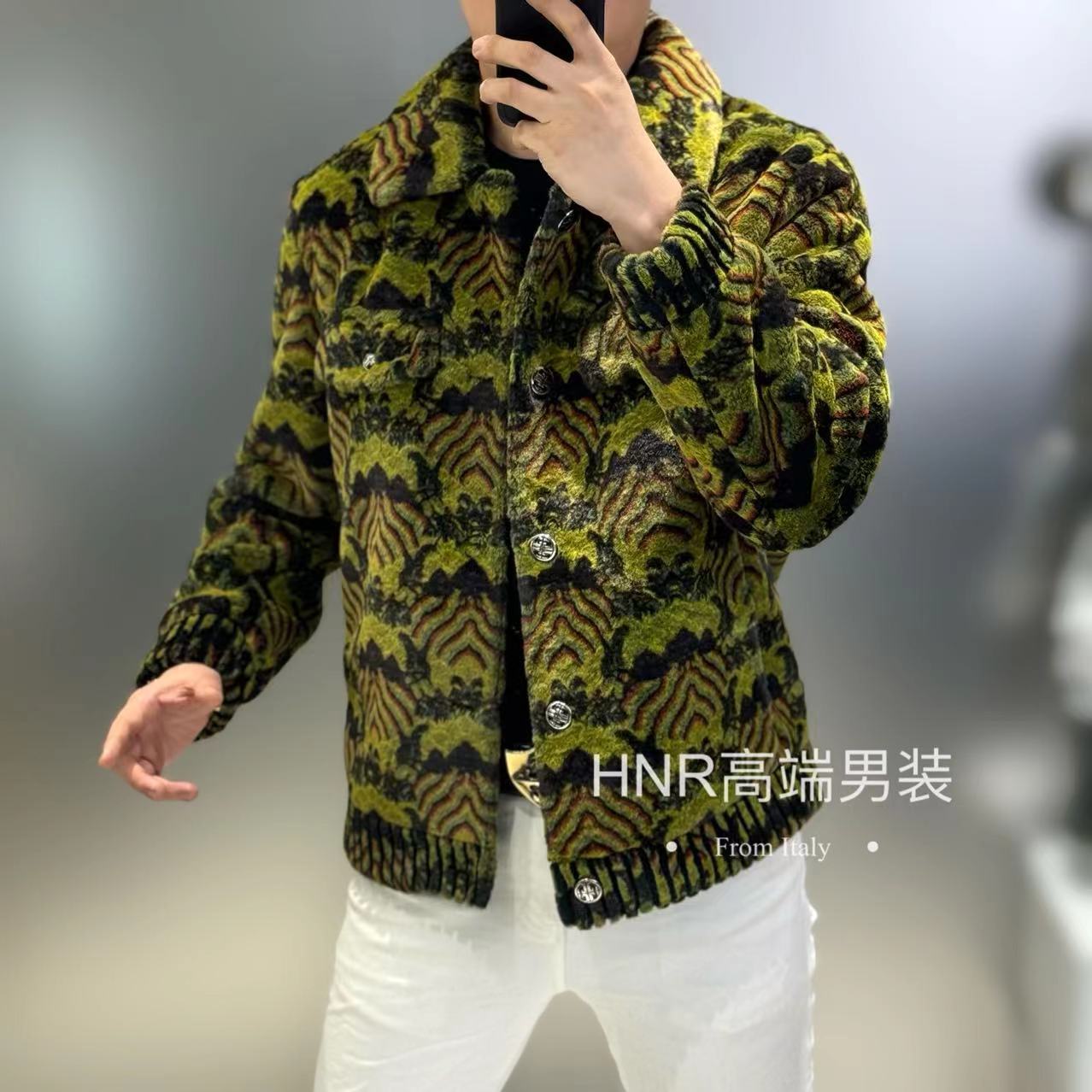 剪花风景图案新款高端男士高品质潮流休闲百搭时尚翻领夹克826