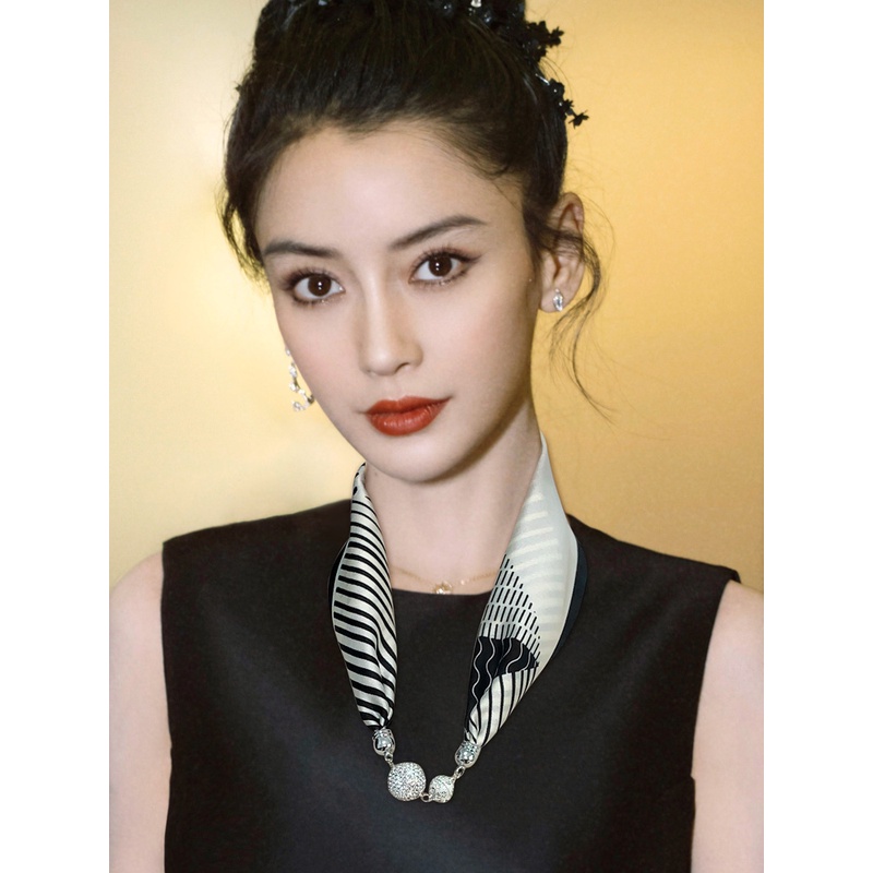 磁吸扣丝巾发带黑白新款磁力扣手链小长条女春秋吸扣珍珠项链颈带