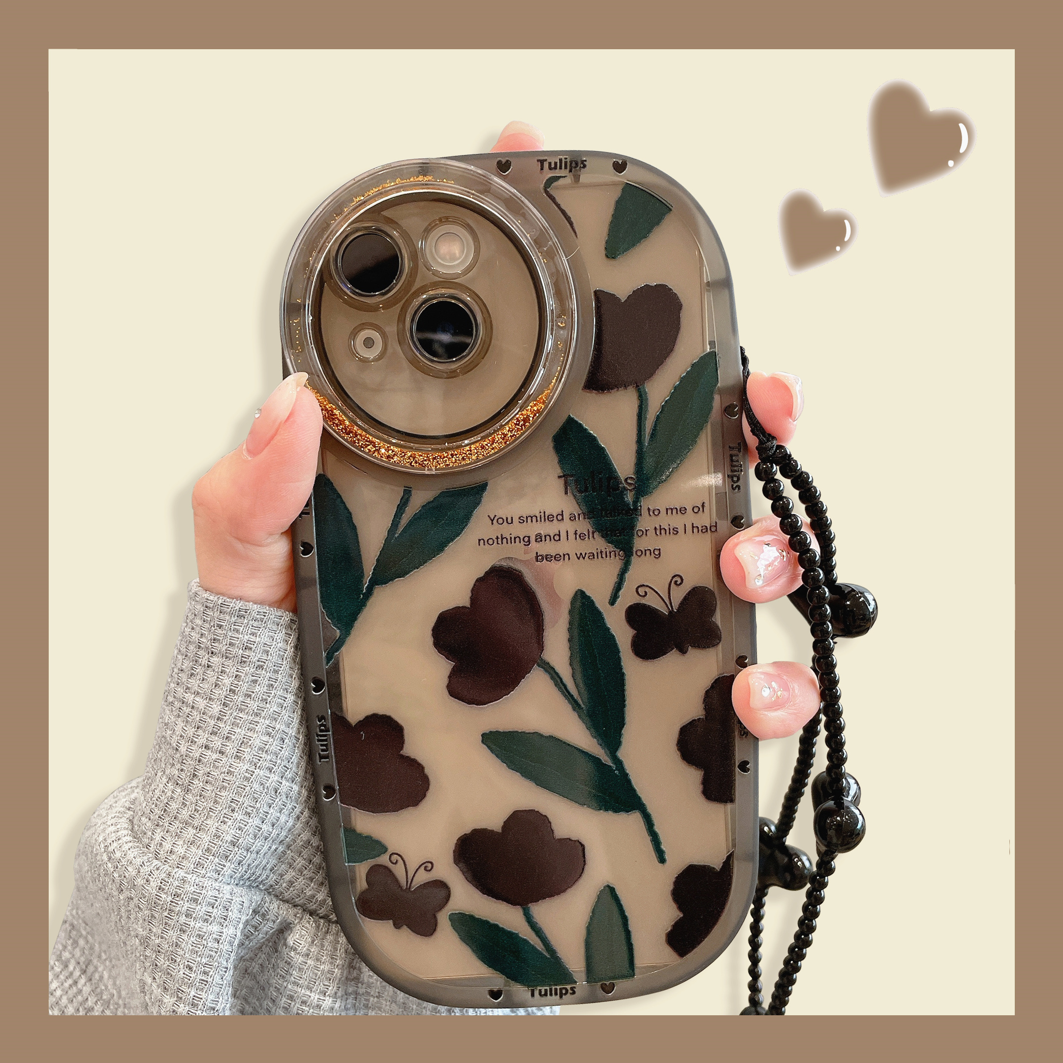 ins风艺术黑色花朵苹果13promax手机壳iPhone14新款12/11复古