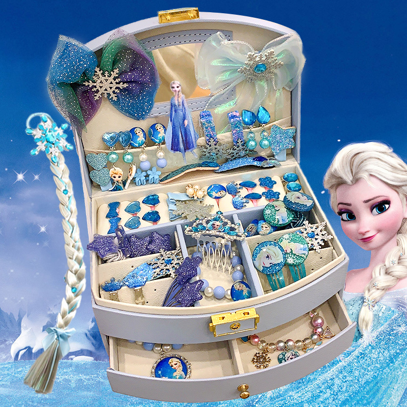 宝宝冰雪奇缘发饰项链耳夹礼盒小女孩首饰盒女童公主生日新年礼物