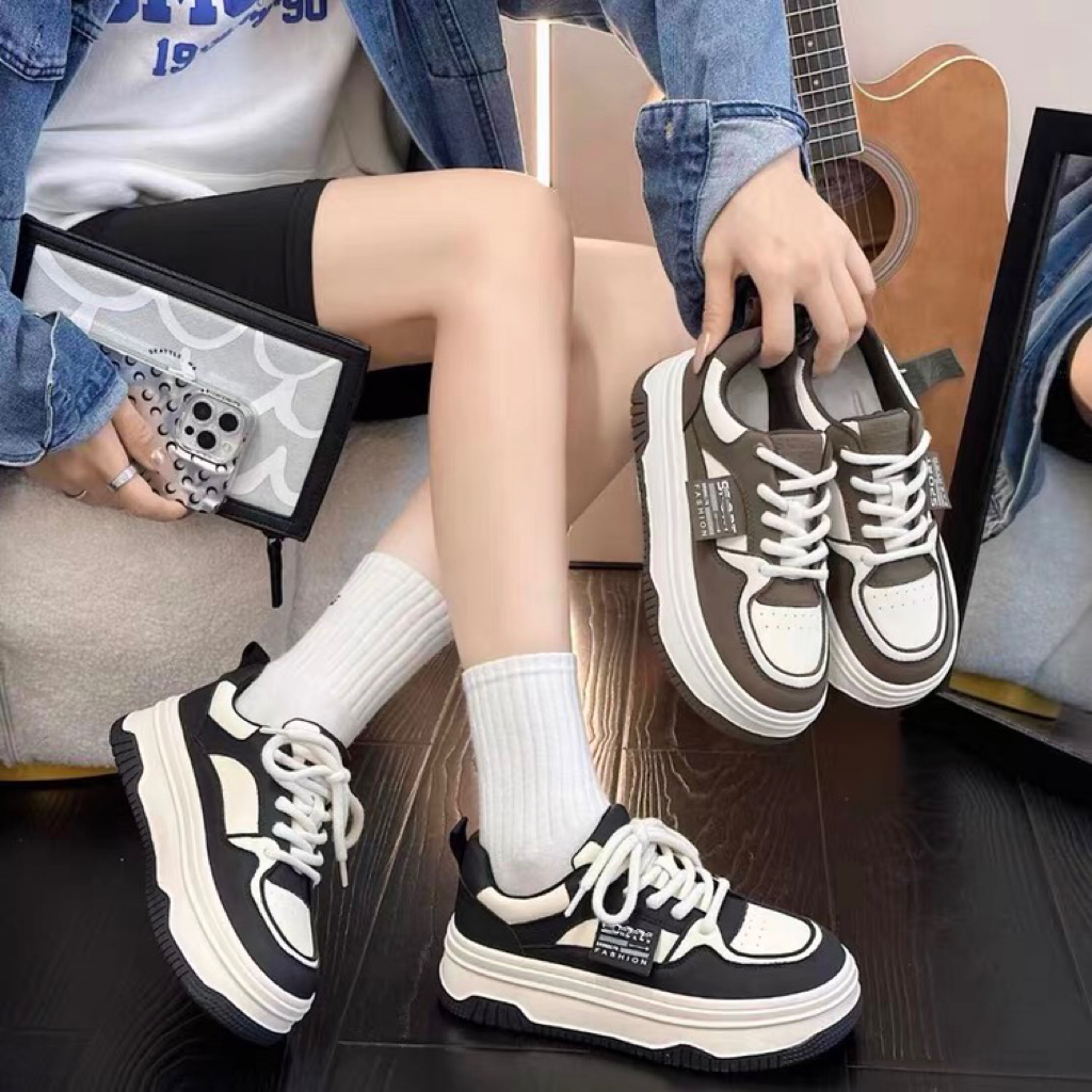 厚底小白鞋女2023秋季新款松糕韩版百搭小众休闲系带运动板鞋H06