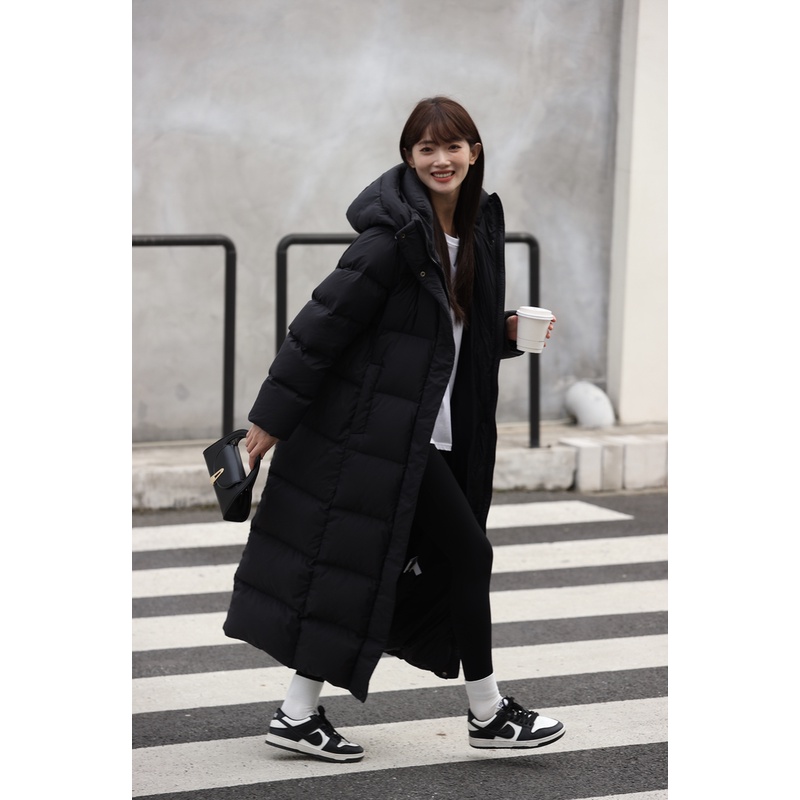 Han户外95白鸭绒2023年新款冬季泡芙羽绒服女长款过膝超长加厚