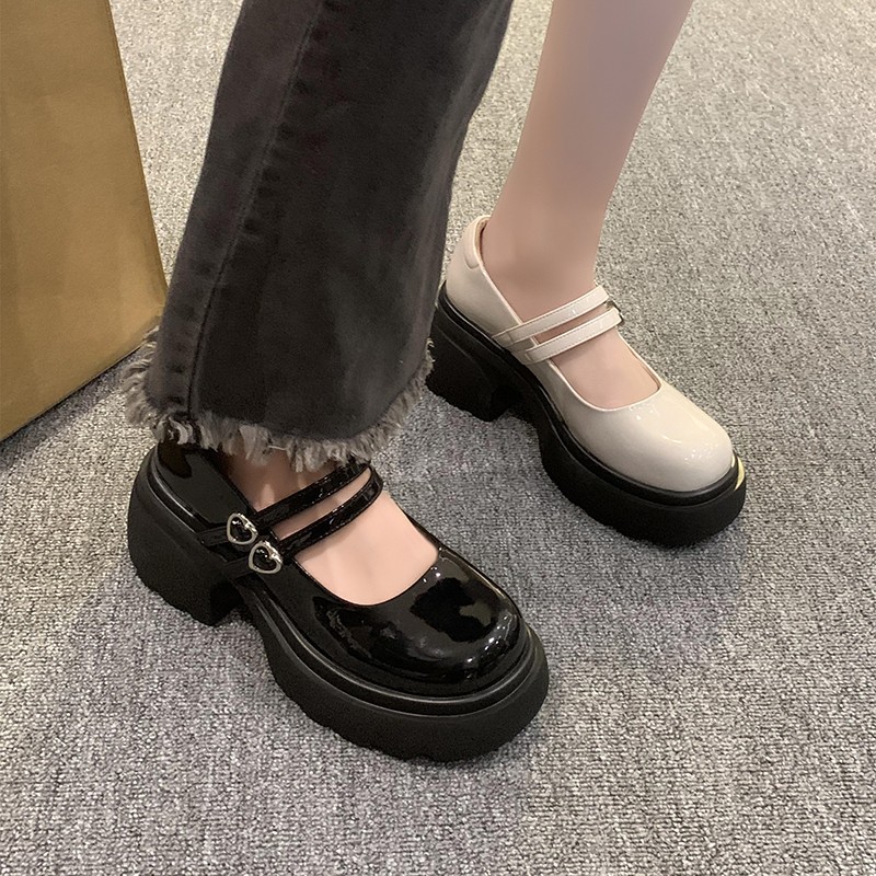 玛丽珍鞋女厚底增高日系粗跟小皮鞋春秋季复古百搭学院风圆头单鞋