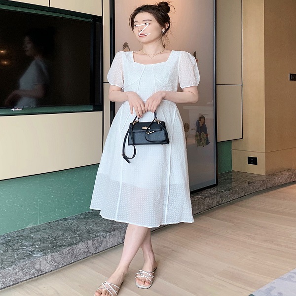春夏长款优质白色通勤时尚减龄夏季连衣裙BC051