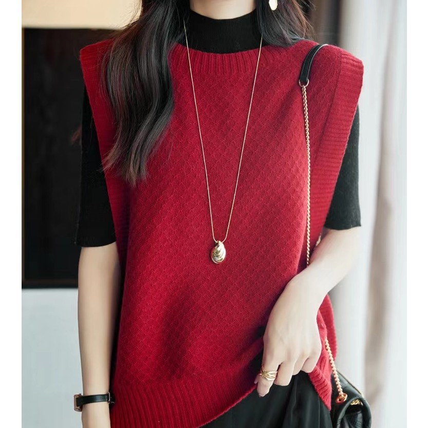 【背心无缝】蜂窝圆领上衣套头无袖03-061