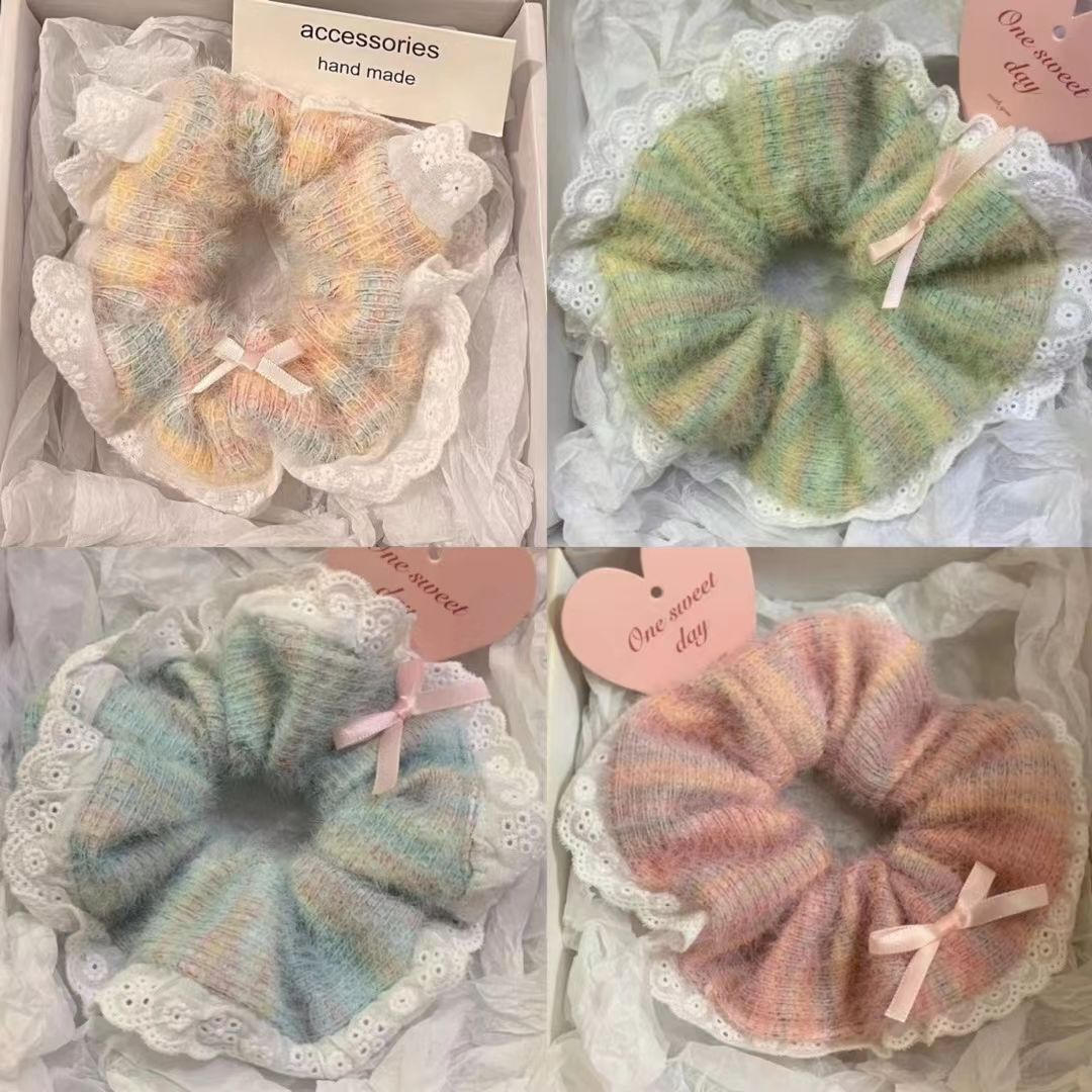 小香风百搭可爱超显发圈少女蕾丝花边发绳软绵绵大肠圈高级感