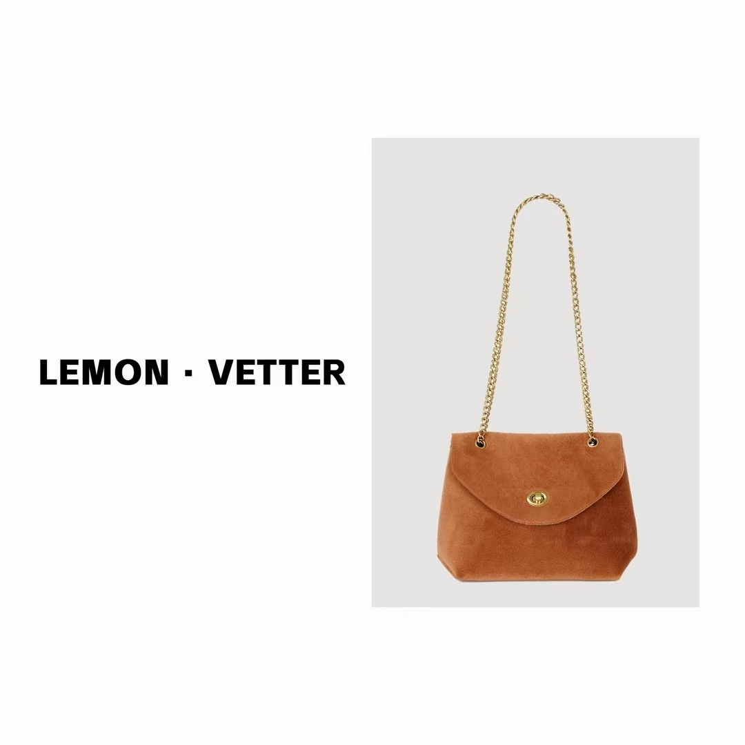 T【Lemon Vetter雷蒙威特】轻奢翻毛皮女士单肩斜挎包包LNX-03022棕