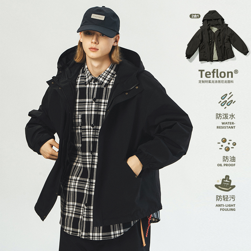 714street防风防水三合一冲锋衣外套户外三防夹克潮流宽松321540