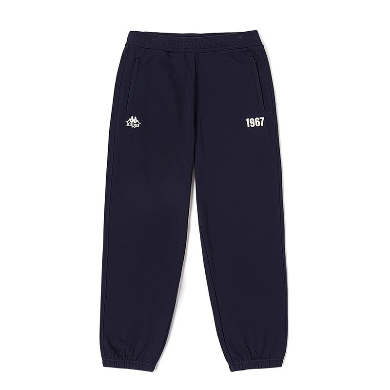kappa卡帕复古运动裤男黑色针织长裤休闲收口小脚卫裤K0D52AK01