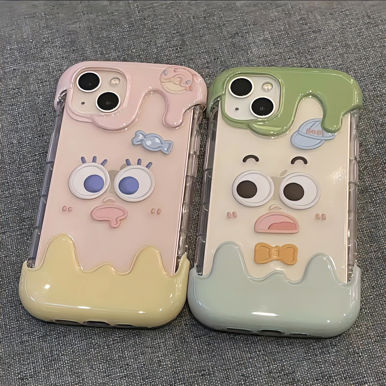可爱粉黄表情适用苹果14手机壳iphone13全包12promax少女11卡通软