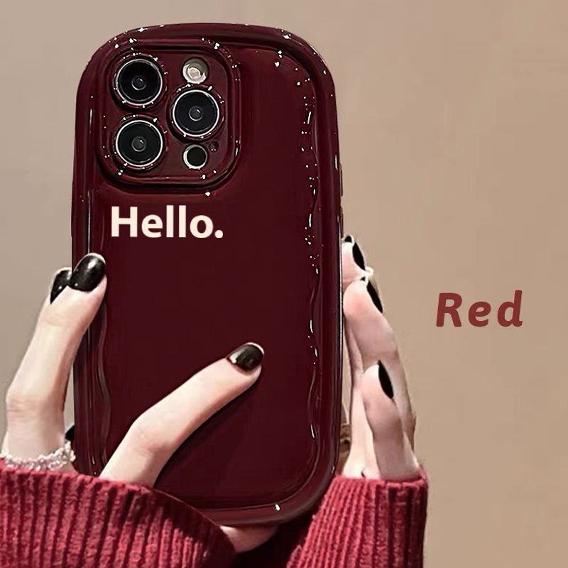 简约酒红hello适用于苹果15手机壳iPhone13/14promax防摔12女11软