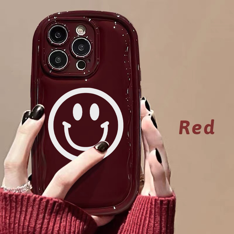 简约酒红笑脸适用苹果15手机壳iPhone13/14promax防摔12女11软
