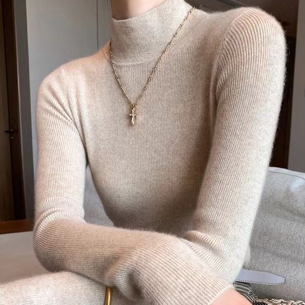 a半高领毛衣打底衫女黑色紧身白色修身中领内搭秋季长袖上衣针织