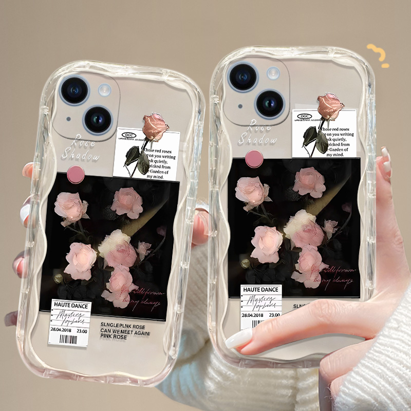 暗夜粉玫瑰苹果14promax手机壳iPhone13防摔12promax透明x/xs全包