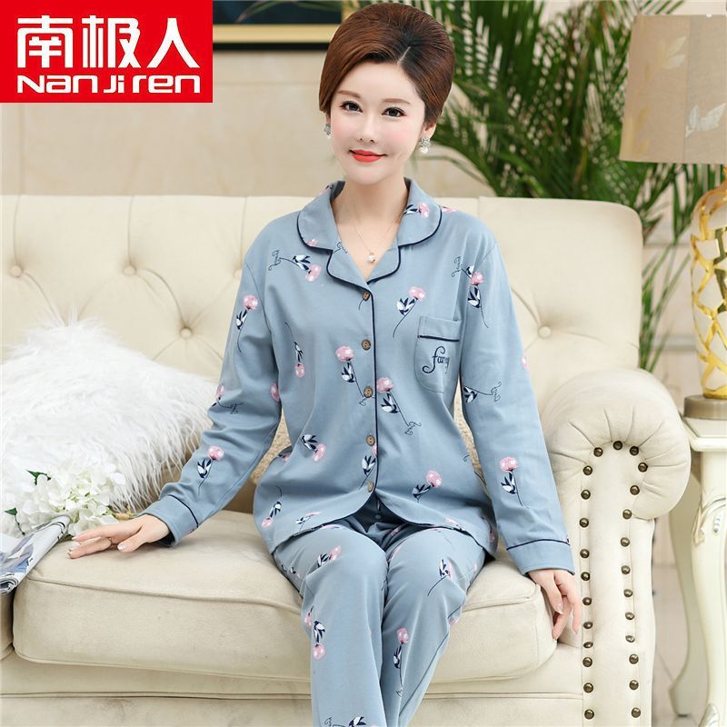 南极人中老年妈妈秋装睡衣秋女装长袖纯棉春秋冬全棉家居服套装夏