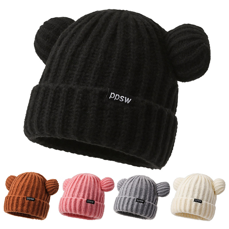 显脸小猫耳朵针织毛线加厚女秋冬韩版加绒保暖日系百搭宝宝冷帽潮