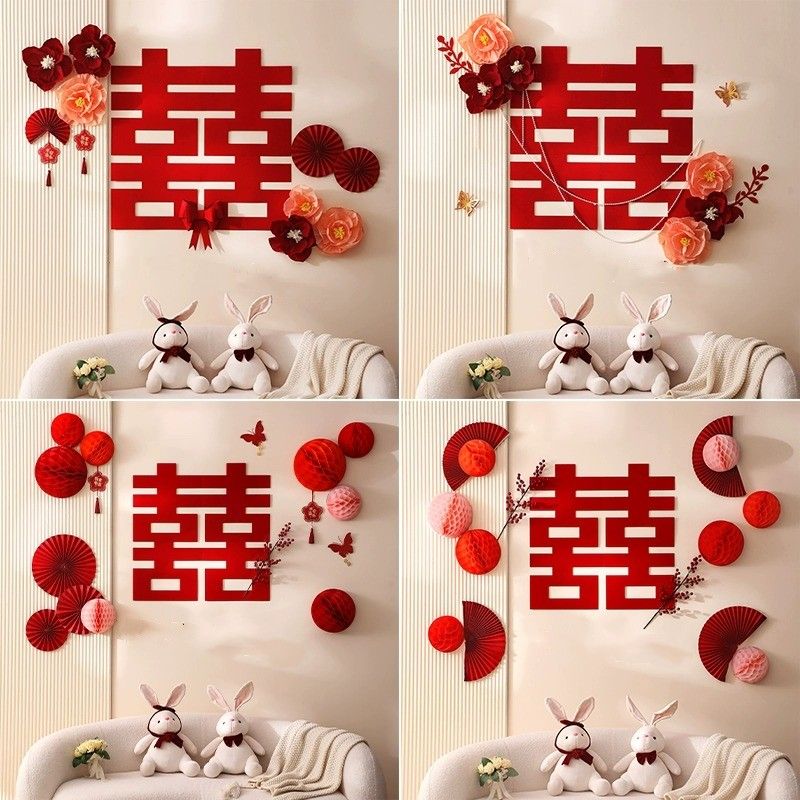 婚房布置套装男方结婚新房装饰网红女方卧室房间床头背景墙拉花