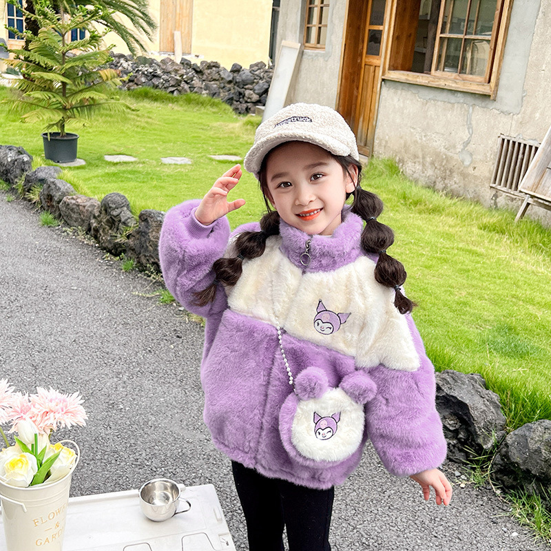 现货女小童加绒加厚毛毛衣2023冬季新款洋气时髦韩版仿外套潮
