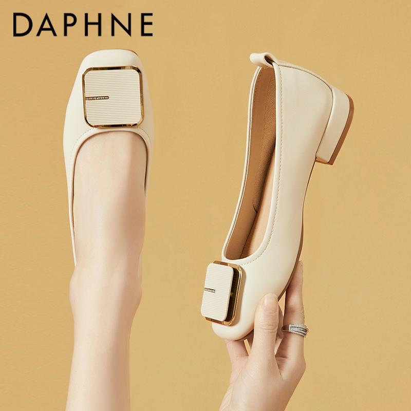 达芙妮百搭平底女春秋浅口夏季跟鞋新款方头软底瓢鞋中年妈妈鞋夏