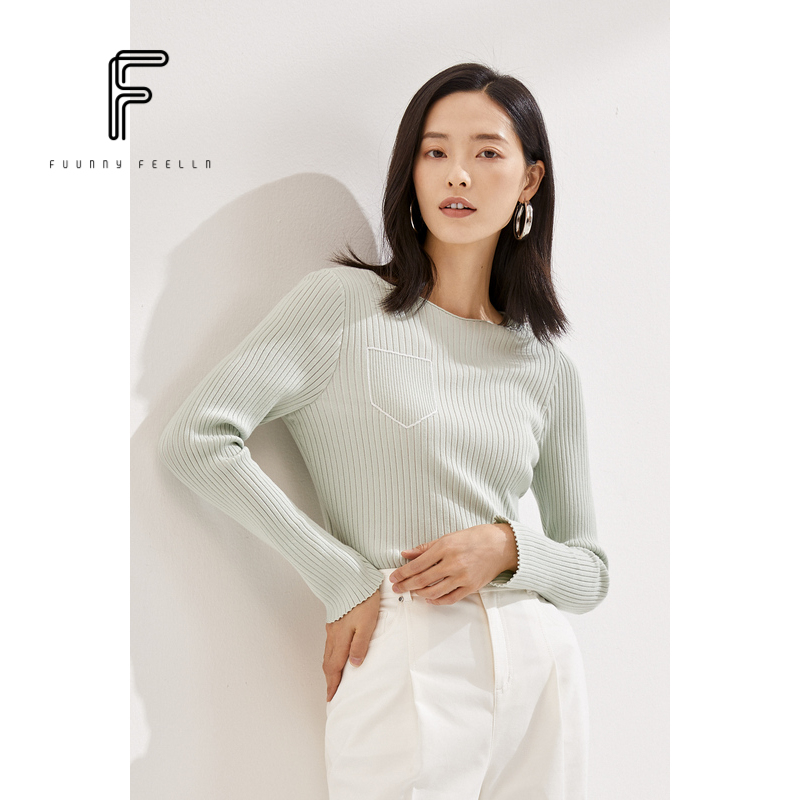 商场同款FF||仿佛休闲百搭简约圆领打底长袖针织衫毛衣女FZ00259
