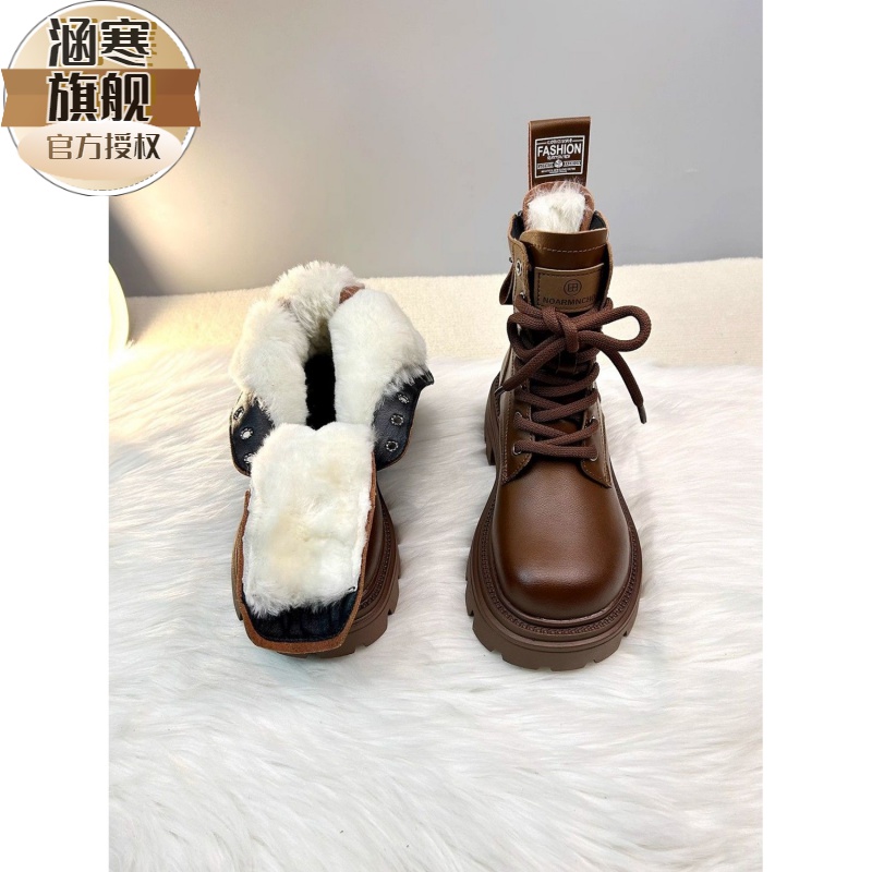 东北抗寒大棉靴女皮毛一体复古雪地靴厚底加绒加厚保暖马丁靴