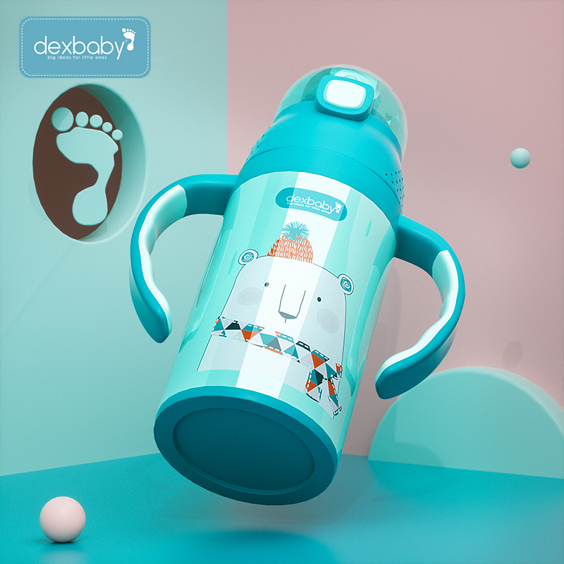 dexbaby美国儿童保温杯幼儿婴儿吸管保温杯带手柄宝宝保温学饮杯