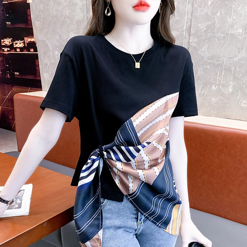 不规则短袖T恤女夏装2024新款爆款时尚洋气显瘦上衣独特别致小衫