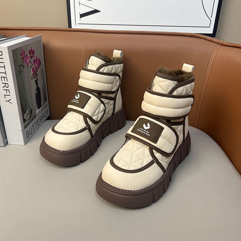 厚底短筒雪地靴2023冬季新款加绒加厚保暖时尚休闲魔术贴高帮棉靴