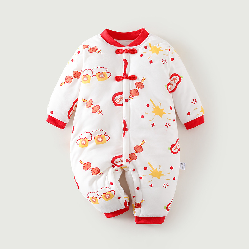 婴儿连体衣新生儿衣服秋冬保暖加厚夹棉哈衣满月宝宝内衣纯棉年服