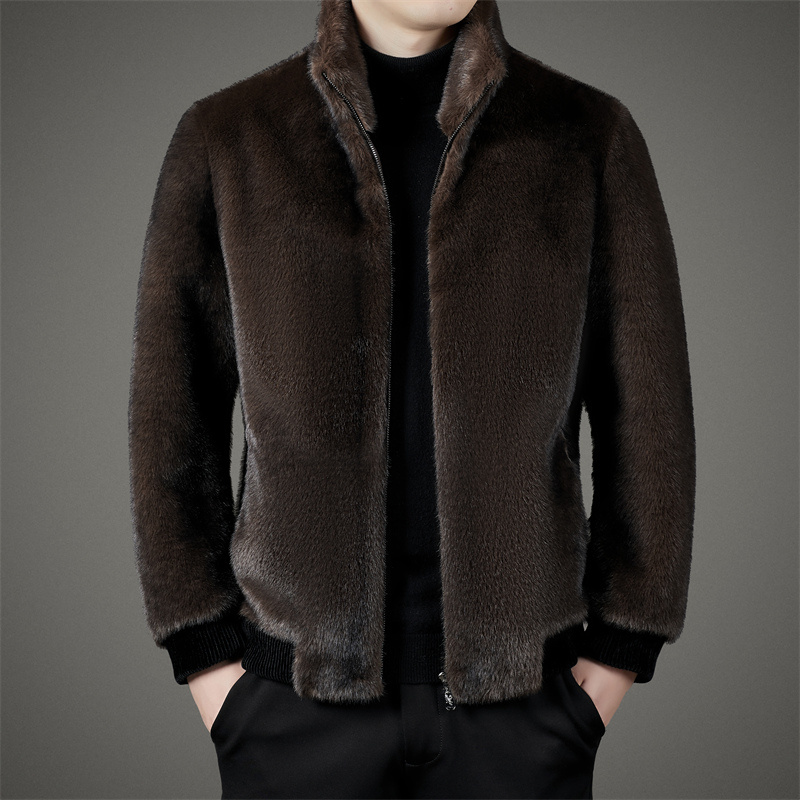毛呢大衣男士外套翻领时尚短款商务休闲冬季皮毛一体加厚保暖男装
