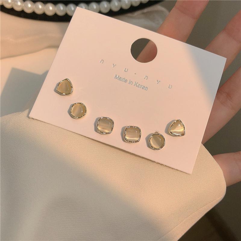 合金耳饰 时尚耳钉猫猫石简约几何三角圆形耳环高级感潮日常百搭