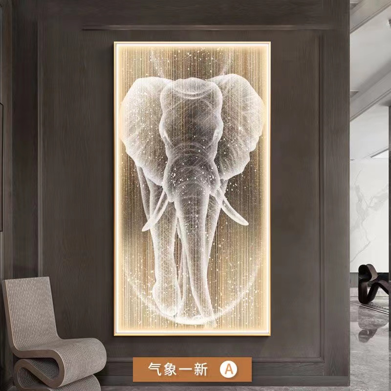 高级新中式现代轻奢大象晶瓷带钻入户门走廊过道LED灯装饰玄关画