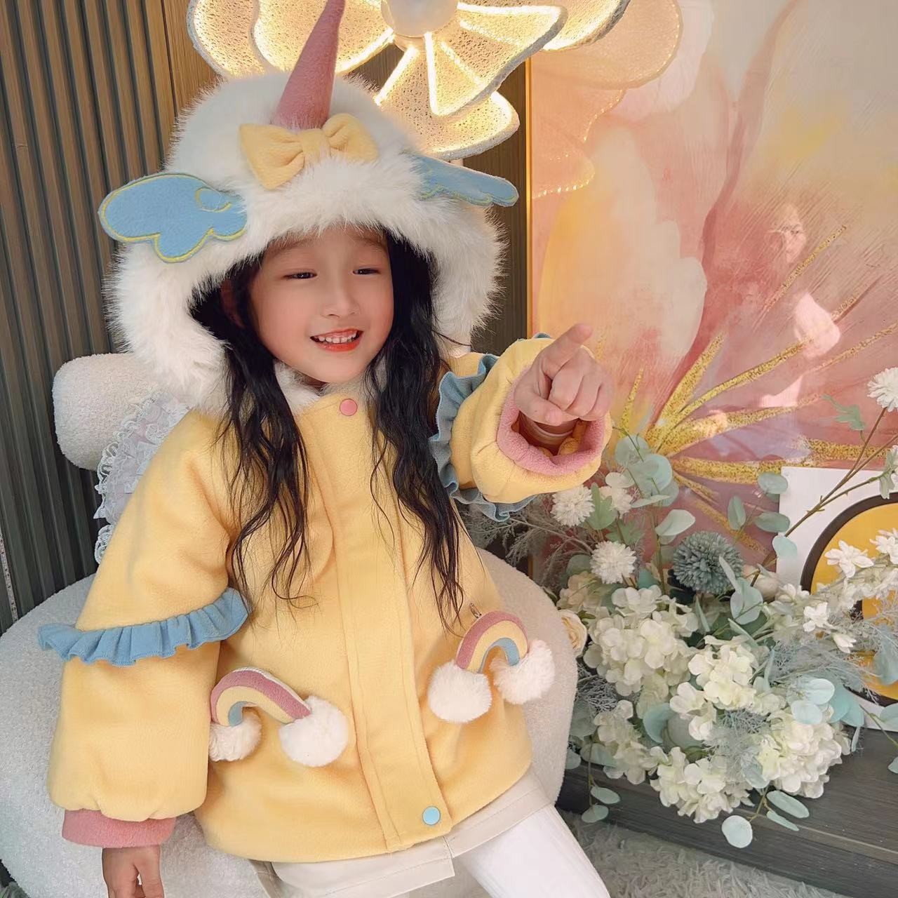 2【独角兽天使2024春节年服】女童网红韩版冬季加厚草草外套RG70