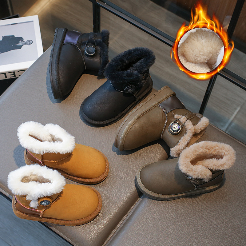 儿童雪地靴皮毛一体男童雪地棉鞋女童防滑短靴小童冬季宝宝学步鞋